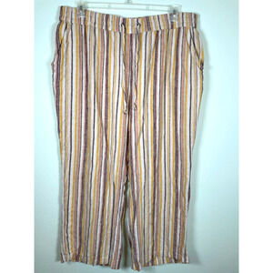 D & Co Naturals Womens Pants Petite 1X Striped Linen Blend Wide Leg Lagenlook